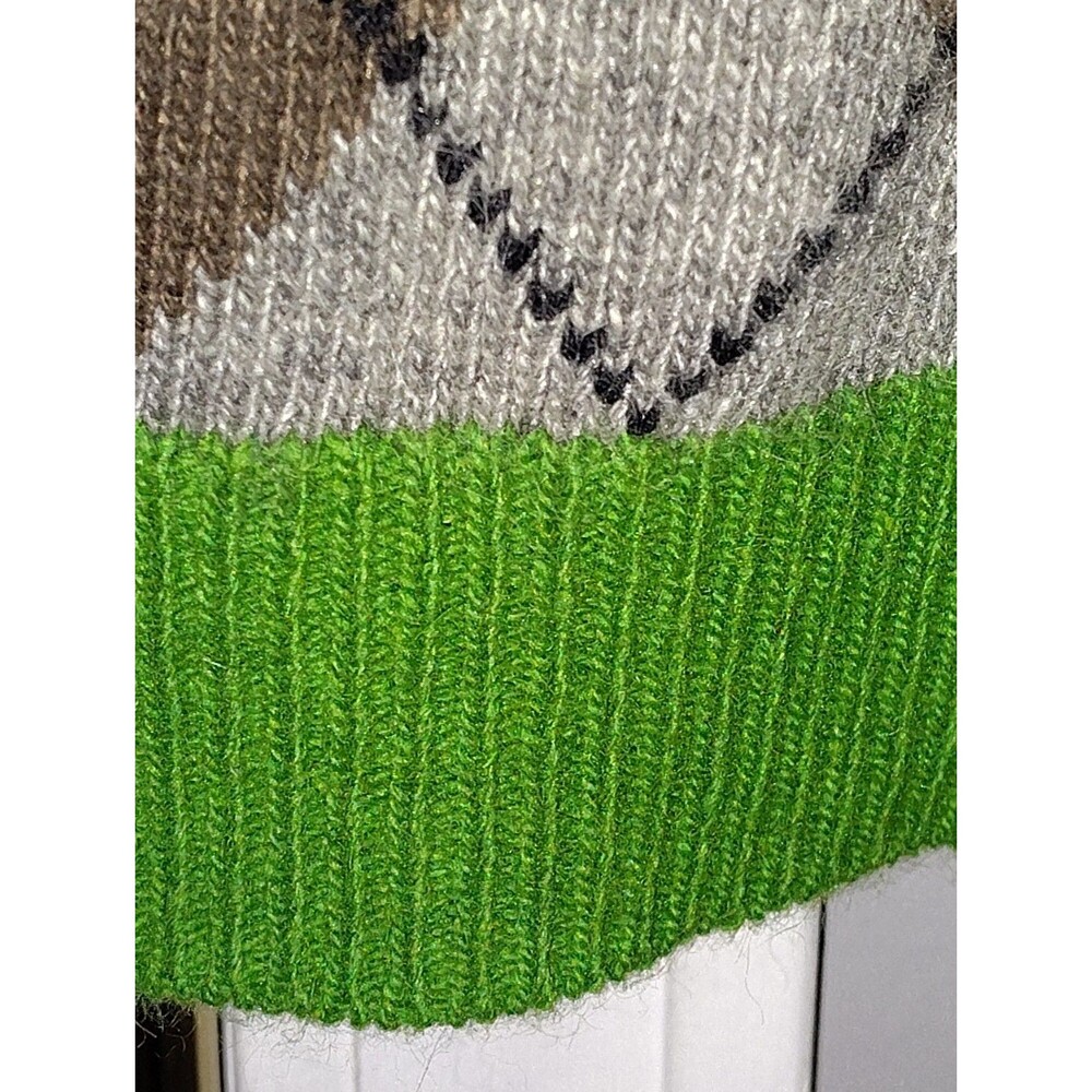 ​VTG J.Crew Holiday 2006 Argyle V-Neck Sweater Lime Green Merino Wool Blend M - Picture 12 of 12